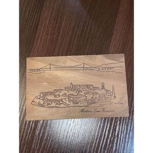 San Francisco Alcatraz Wood Post Card 1930s‎ Unused Vintage 6x3.75" #1